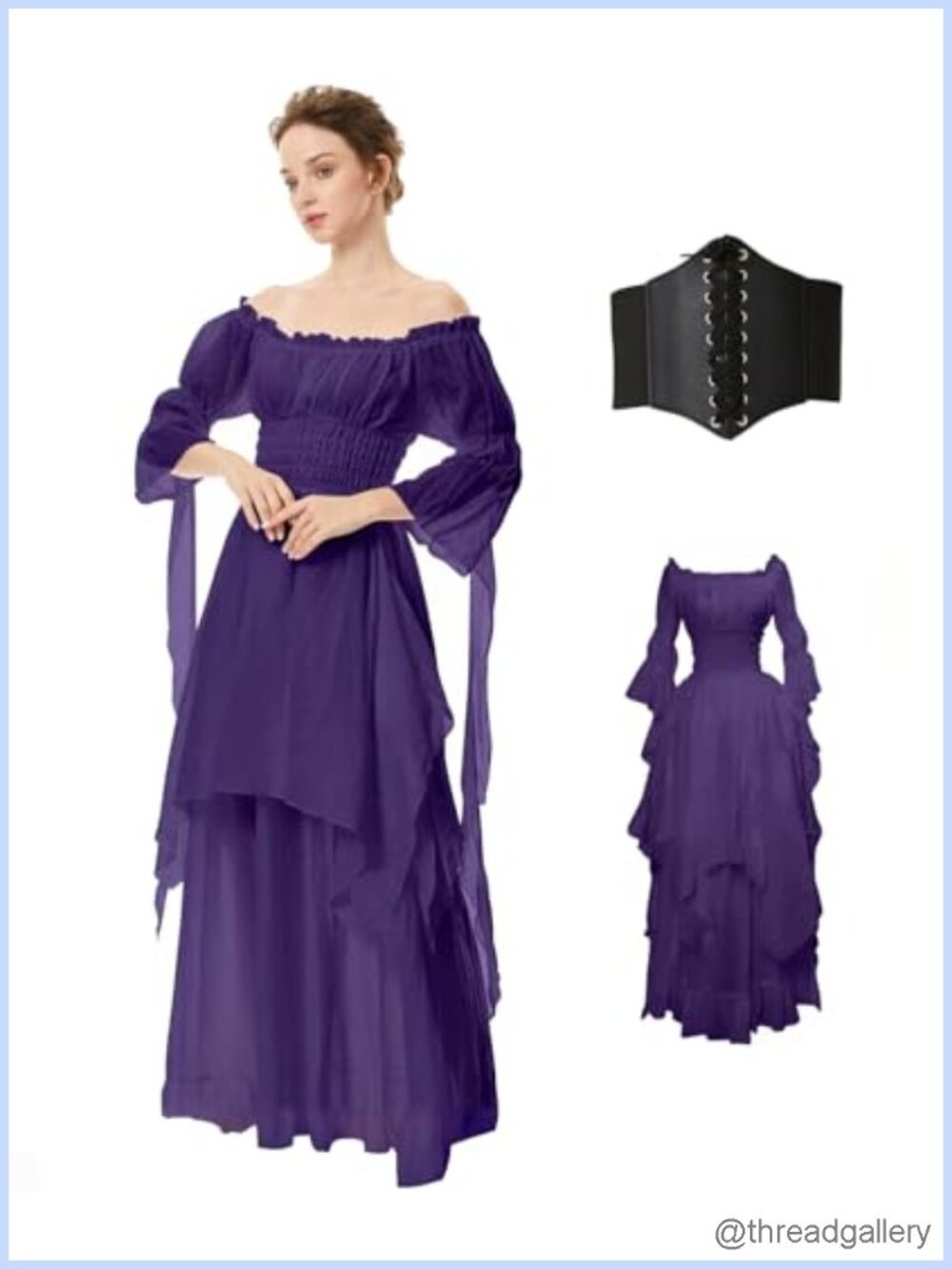 Women's Renaissance Witch Dress Long Puff Sleeve Victorian Halloween Costume